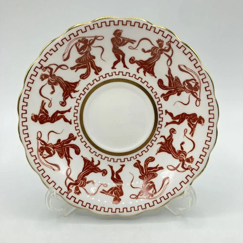 Vintage Taylor & Kent Bone China Tea Cup & Saucer Greek Figures Red Gold England